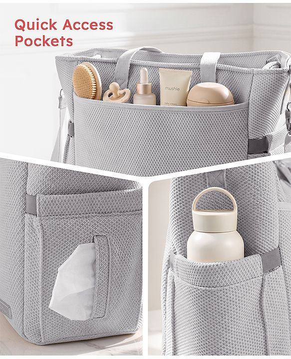 Babyhug EliteCare Premium 2 in 1 Diaper Bag with Diaper Changing Mat - Beige| Insulated Bottle Pocket| Spacious Storage Compartments| Quick-Access Front & Side Pockets| Convertible Handbag & Sling Bag