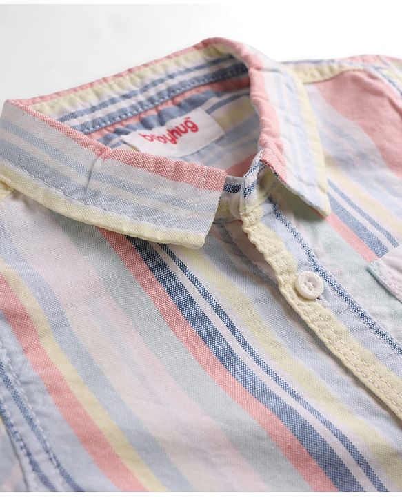 Babyhug Cotton Woven Half Sleeves Striped Shirt & Denim Shorts Set - Multicolor