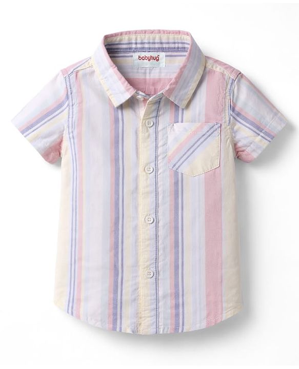 Babyhug Cotton Woven Half Sleeves Striped Shirt & Denim Shorts Set - Multicolor