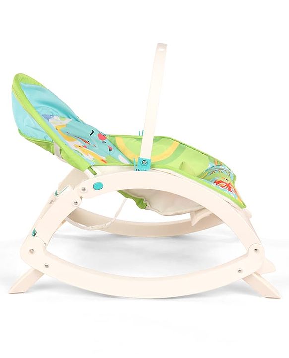 Babyhug 2 In 1 Baby Bouncer Rocker & Reclining Chair - Green| Built-in Music| Soothing Vibration| Fold-out Stand for Stable Position| Compact Fold| Safety Harness| Removable Fabric