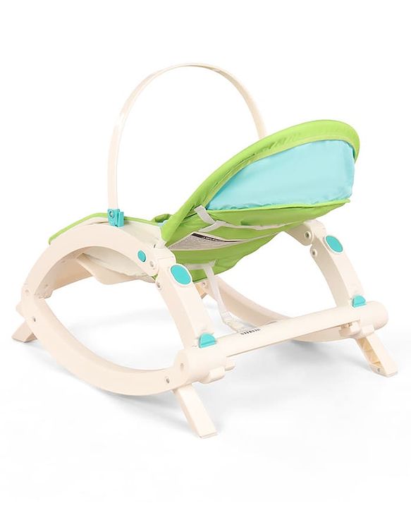Babyhug 2 In 1 Baby Bouncer Rocker & Reclining Chair - Green| Built-in Music| Soothing Vibration| Fold-out Stand for Stable Position| Compact Fold| Safety Harness| Removable Fabric