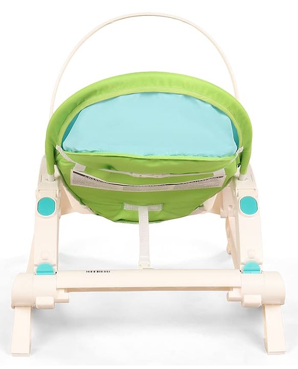 Babyhug 2 In 1 Baby Bouncer Rocker & Reclining Chair - Green| Built-in Music| Soothing Vibration| Fold-out Stand for Stable Position| Compact Fold| Safety Harness| Removable Fabric