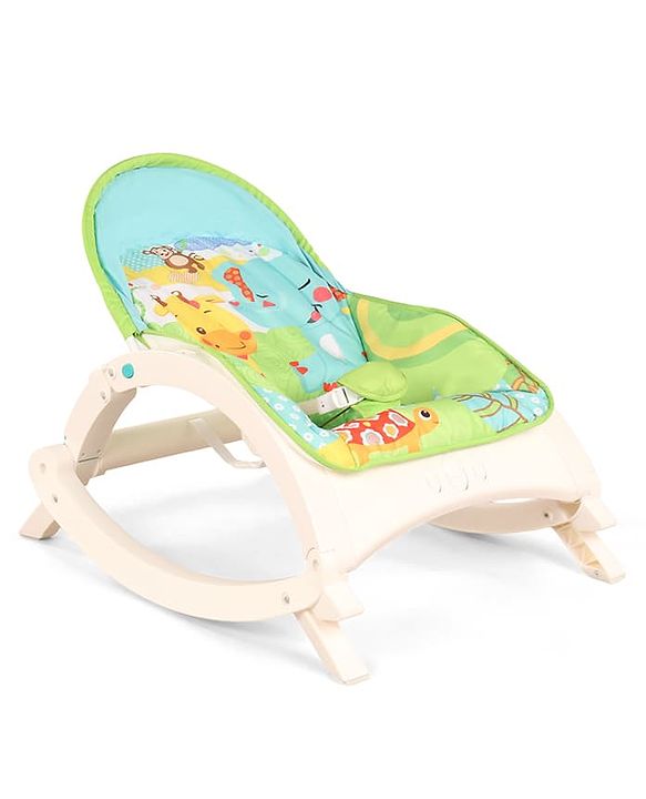 Babyhug 2 In 1 Baby Bouncer Rocker & Reclining Chair - Green| Built-in Music| Soothing Vibration| Fold-out Stand for Stable Position| Compact Fold| Safety Harness| Removable Fabric
