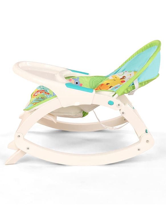 Babyhug 2 In 1 Baby Bouncer Rocker & Reclining Chair - Green| Built-in Music| Soothing Vibration| Fold-out Stand for Stable Position| Compact Fold| Safety Harness| Removable Fabric