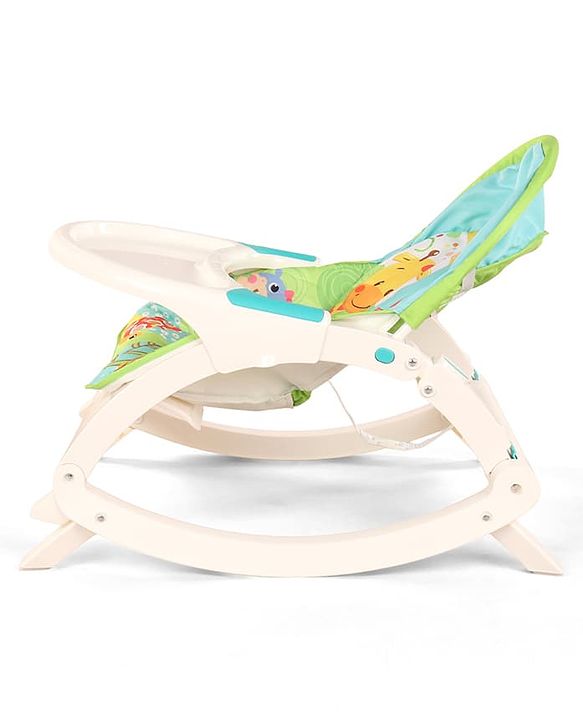 Babyhug 2 In 1 Baby Bouncer Rocker & Reclining Chair - Green| Built-in Music| Soothing Vibration| Fold-out Stand for Stable Position| Compact Fold| Safety Harness| Removable Fabric