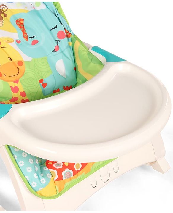 Babyhug 2 In 1 Baby Bouncer Rocker & Reclining Chair - Green| Built-in Music| Soothing Vibration| Fold-out Stand for Stable Position| Compact Fold| Safety Harness| Removable Fabric