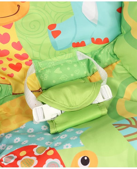 Babyhug 2 In 1 Baby Bouncer Rocker & Reclining Chair - Green| Built-in Music| Soothing Vibration| Fold-out Stand for Stable Position| Compact Fold| Safety Harness| Removable Fabric