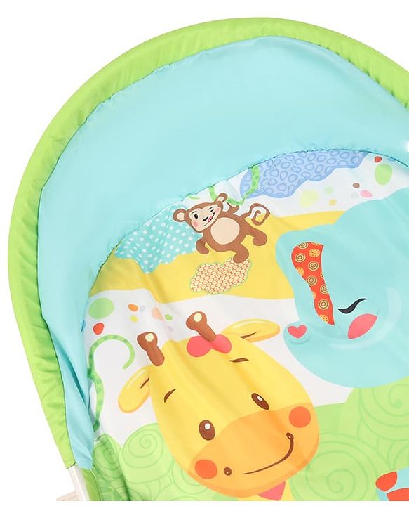 Babyhug 2 In 1 Baby Bouncer Rocker & Reclining Chair - Green| Built-in Music| Soothing Vibration| Fold-out Stand for Stable Position| Compact Fold| Safety Harness| Removable Fabric