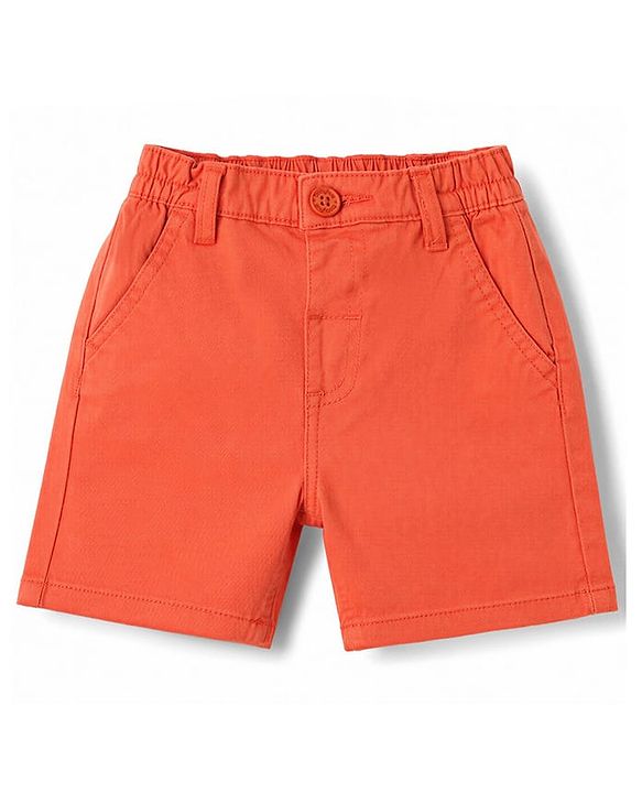Babyhug Cotton Woven Half Sleeves Striped Shirt & Shorts Set - Rust Orange