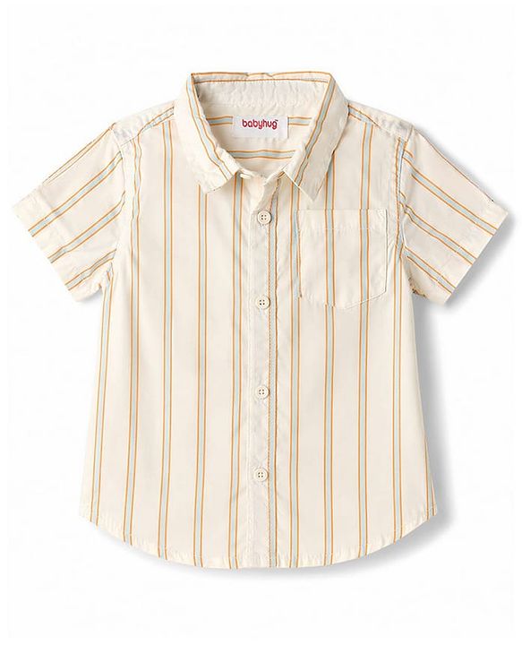 Babyhug Cotton Woven Half Sleeves Striped Shirt & Shorts Set - Rust Orange