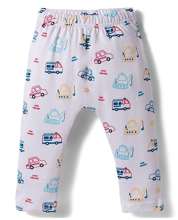 Babyhug Interlock Cotton Knit Full Length Vehicles Printed Diaper Leggings Pack Of 3 - Multicolor