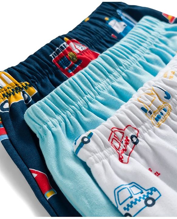 Babyhug Interlock Cotton Knit Full Length Vehicles Printed Diaper Leggings Pack Of 3 - Multicolor