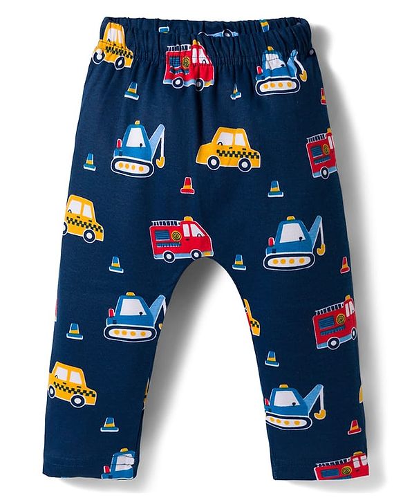 Babyhug Interlock Cotton Knit Full Length Vehicles Printed Diaper Leggings Pack Of 3 - Multicolor