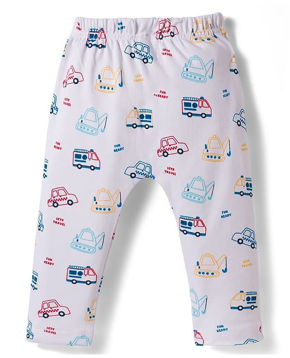 Babyhug Interlock Cotton Knit Full Length Vehicles Printed Diaper Leggings Pack Of 3 - Multicolor