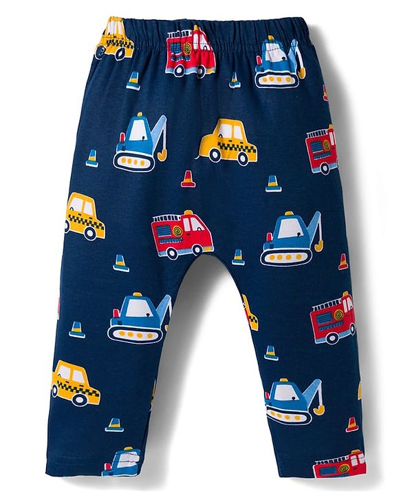 Babyhug Interlock Cotton Knit Full Length Vehicles Printed Diaper Leggings Pack Of 3 - Multicolor