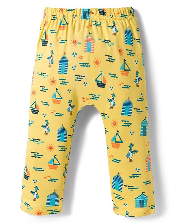 Babyhug Interlock Knit Full Length Diaper Pants with Nautical Theme Print Pack of 3 - Multicolor