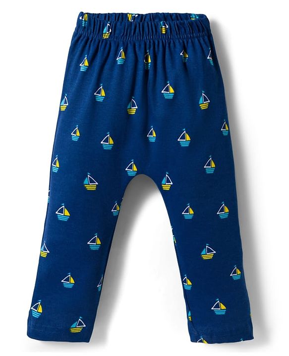 Babyhug Interlock Knit Full Length Diaper Pants with Nautical Theme Print Pack of 3 - Multicolor