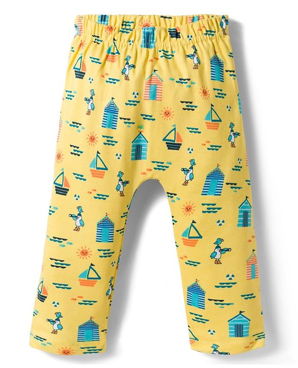 Babyhug Interlock Knit Full Length Diaper Pants with Nautical Theme Print Pack of 3 - Multicolor