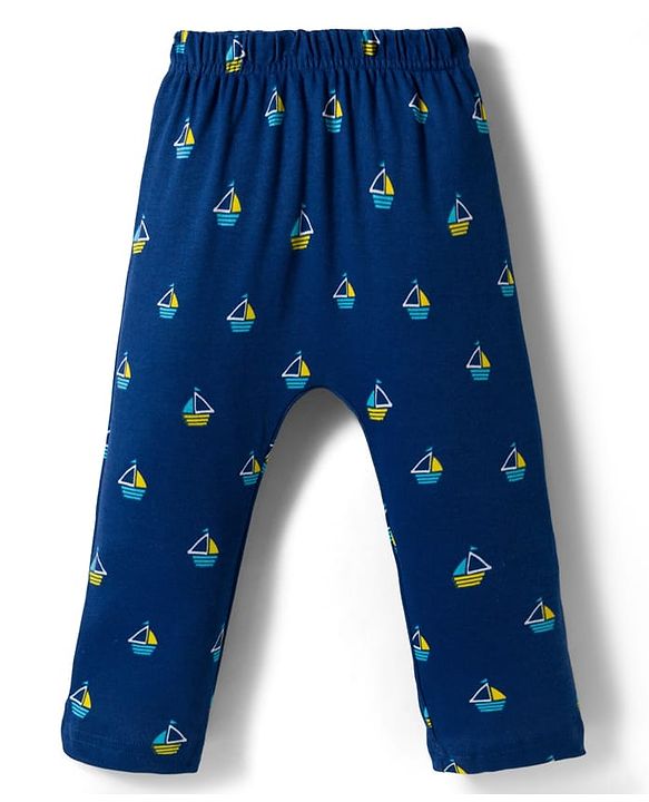 Babyhug Interlock Knit Full Length Diaper Pants with Nautical Theme Print Pack of 3 - Multicolor