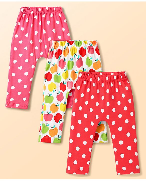 Babyhug Interlock Knit Full Length Diaper Leggings with Floral Print Pack of 3 - Multicolor