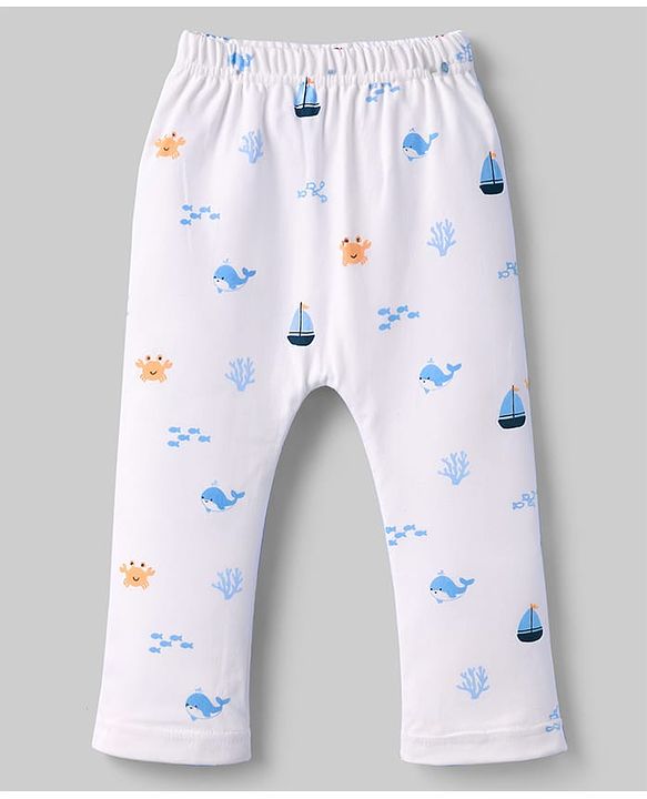 Babyhug Cotton Knit Full Length Diaper Leggings With Sea Life Print Pack of 3 - Multicolor
