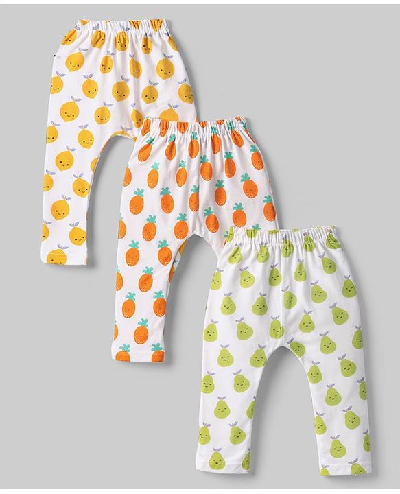 Babyhug Cotton Knit Full Length  Diaper Leggings With Fruits Print Pack of 3 - Multicolor