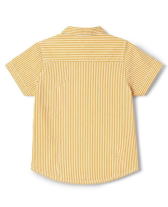 Babyhug 100% Cotton Woven Half Sleeves Striped Shirt & Denim Shorts Set - Beige
