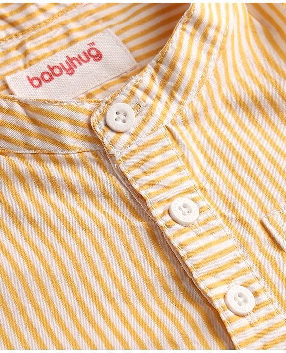 Babyhug 100% Cotton Woven Half Sleeves Striped Shirt & Denim Shorts Set - Beige