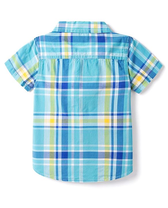 Babyhug Cotton Woven To Denim Half Sleeves Checks Shirt & Shorts Set - Multicolor