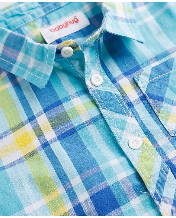 Babyhug Cotton Woven To Denim Half Sleeves Checks Shirt & Shorts Set - Multicolor