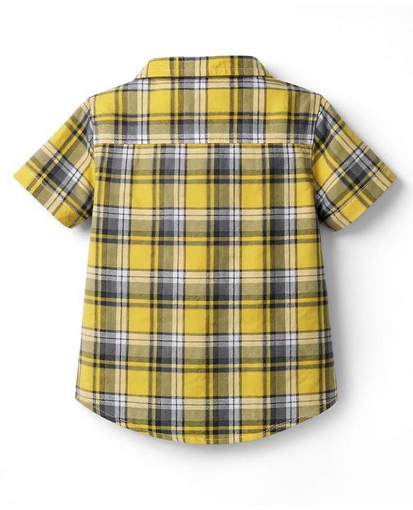 Babyhug Cotton Woven Half Sleeves Checks Shirt & Denim Shorts Set - Yellow & Blue