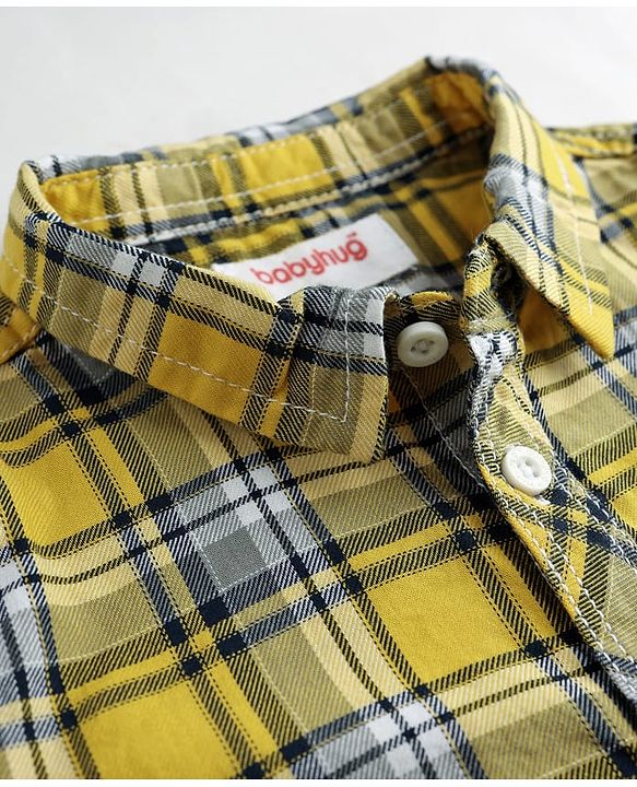 Babyhug Cotton Woven Half Sleeves Checks Shirt & Denim Shorts Set - Yellow & Blue