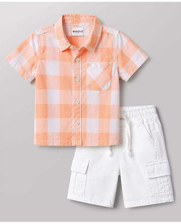 Babyhug Cotton Woven Half Sleeves Checks Shirt & Shorts - Multicolor