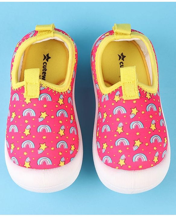 Cute Walk by Babyhug Slip On Casual Shoes with Rainbow Print - Pink & Yellow