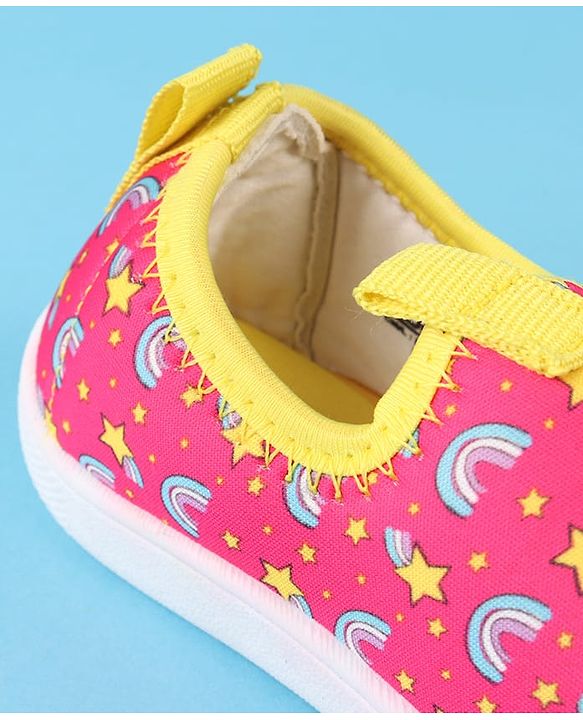 Cute Walk by Babyhug Slip On Casual Shoes with Rainbow Print - Pink & Yellow