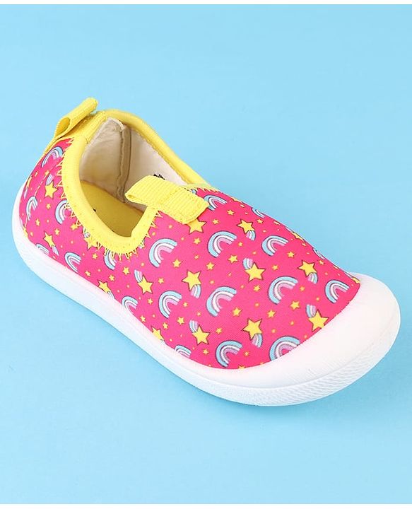 Cute Walk by Babyhug Slip On Casual Shoes with Rainbow Print - Pink & Yellow