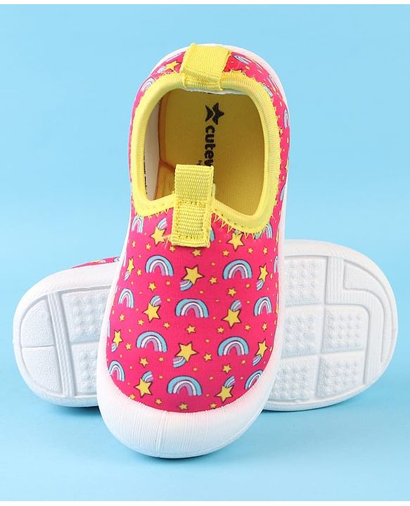 Cute Walk by Babyhug Slip On Casual Shoes with Rainbow Print - Pink & Yellow