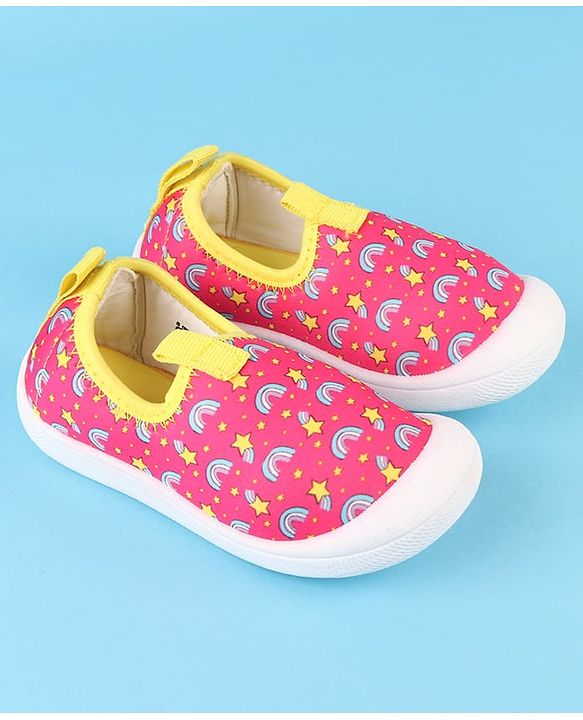 Cute Walk by Babyhug Slip On Casual Shoes with Rainbow Print - Pink & Yellow