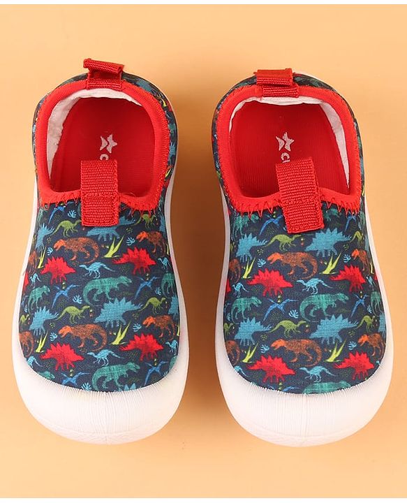 Cute Walk by Babyhug Slip On Casual Shoes with Dino Print - Blue & Red