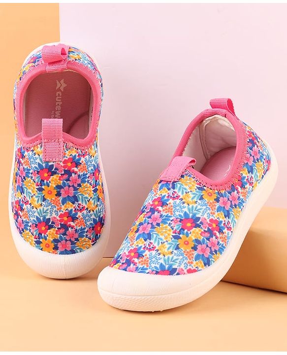 Cute Walk by Babyhug Slip On Casual Shoes with Floral Print - Blue & Pink