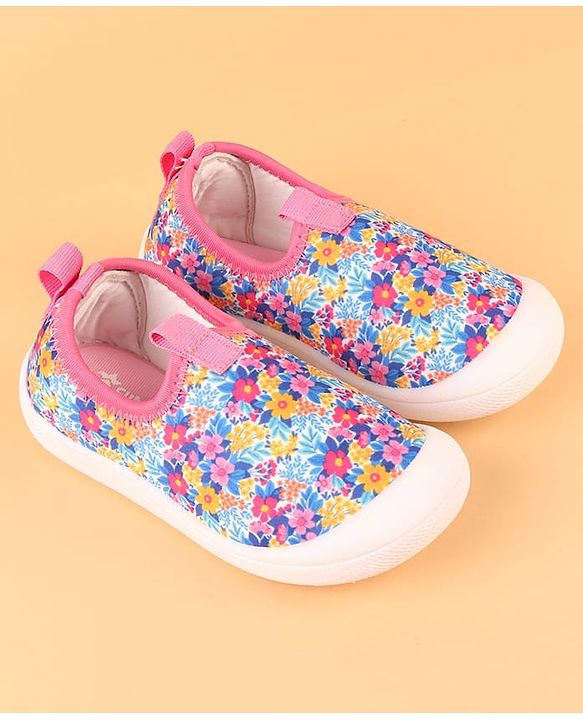 Cute Walk by Babyhug Slip On Casual Shoes with Floral Print - Blue & Pink