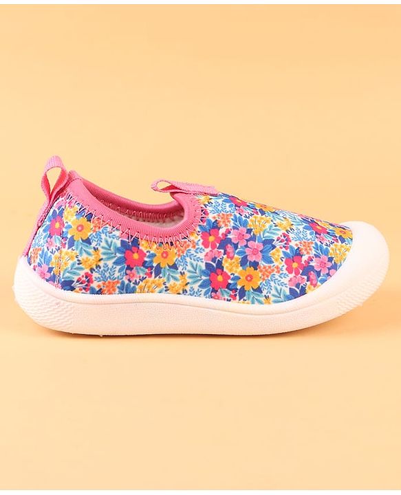 Cute Walk by Babyhug Slip On Casual Shoes with Floral Print - Blue & Pink