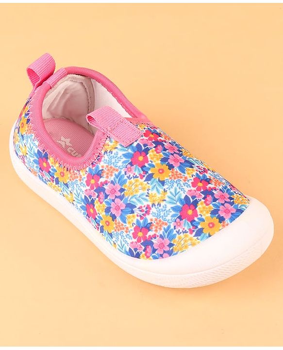 Cute Walk by Babyhug Slip On Casual Shoes with Floral Print - Blue & Pink