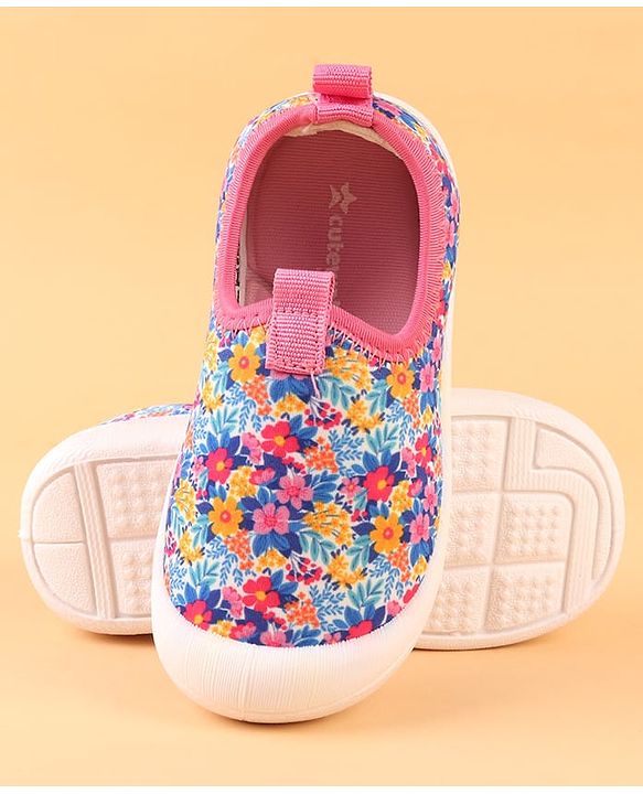 Cute Walk by Babyhug Slip On Casual Shoes with Floral Print - Blue & Pink