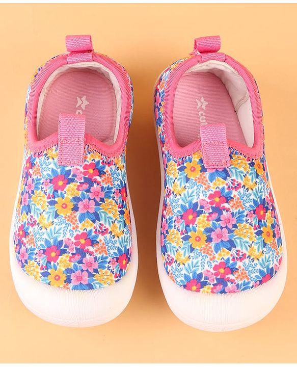 Cute Walk by Babyhug Slip On Casual Shoes with Floral Print - Blue & Pink