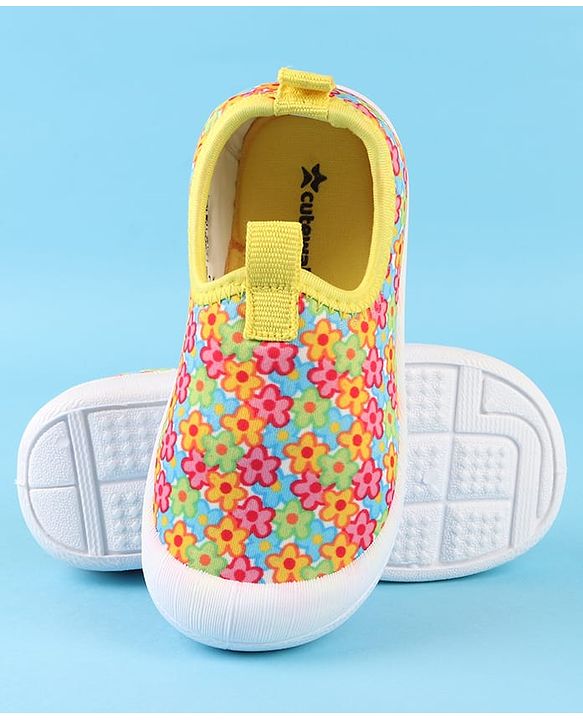 Cute Walk by Babyhug Slip On Casual Shoes with Floral Print - Blue & Yellow