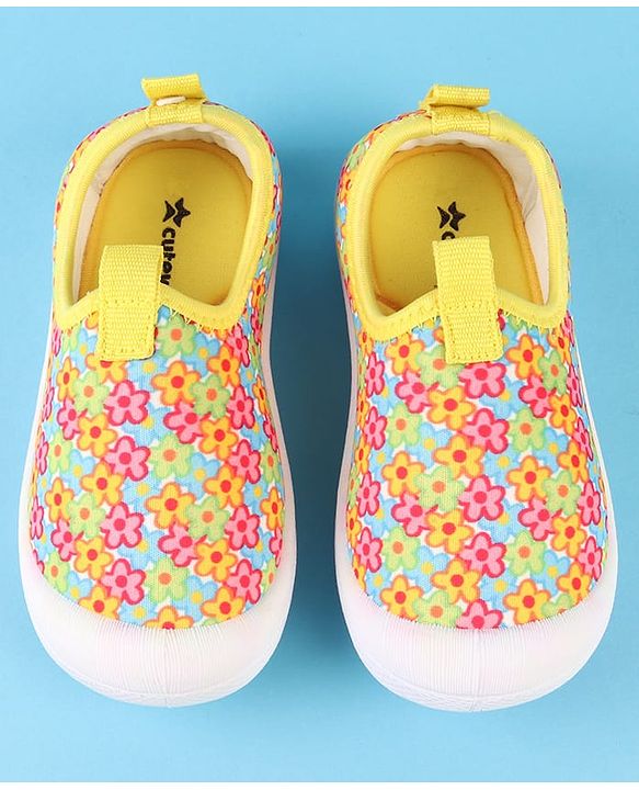 Cute Walk by Babyhug Slip On Casual Shoes with Floral Print - Blue & Yellow
