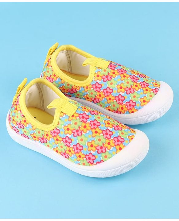 Cute Walk by Babyhug Slip On Casual Shoes with Floral Print - Blue & Yellow