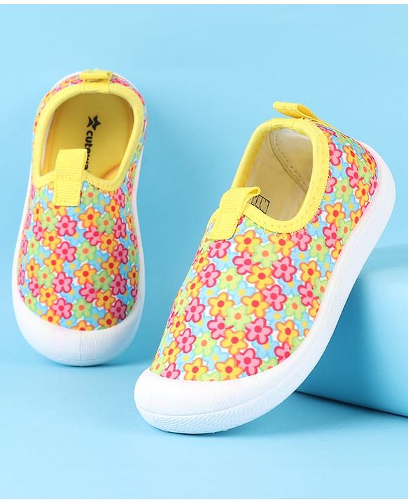 Cute Walk by Babyhug Slip On Casual Shoes with Floral Print - Blue & Yellow