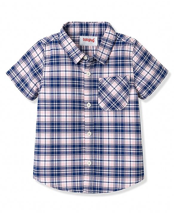 Babyhug Cotton Woven Half Sleeves Checked Shirt & Denim Shorts Set - Multicolor
